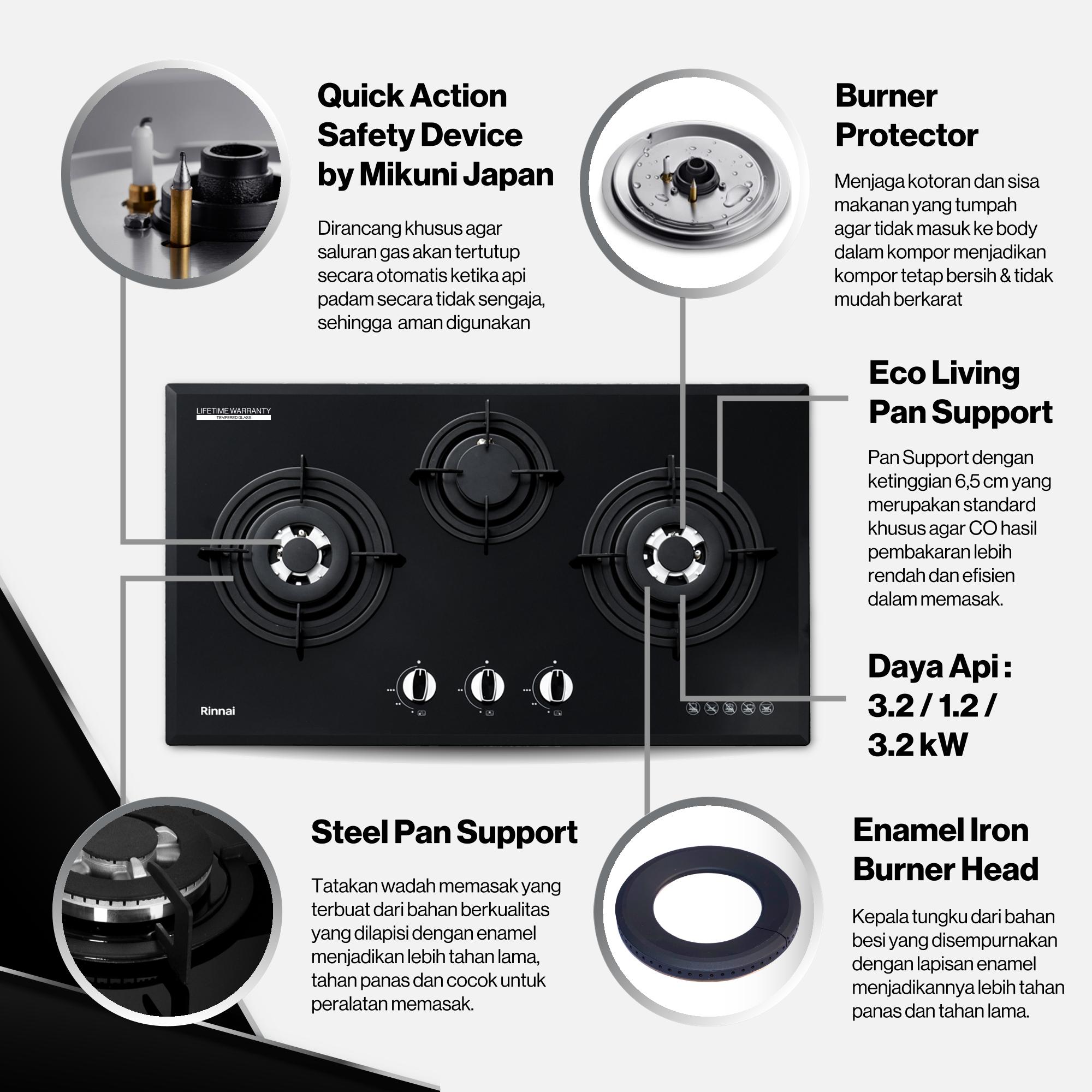 Rinnai Kompor Gas Tanam 3 Tungku - RB773ROG